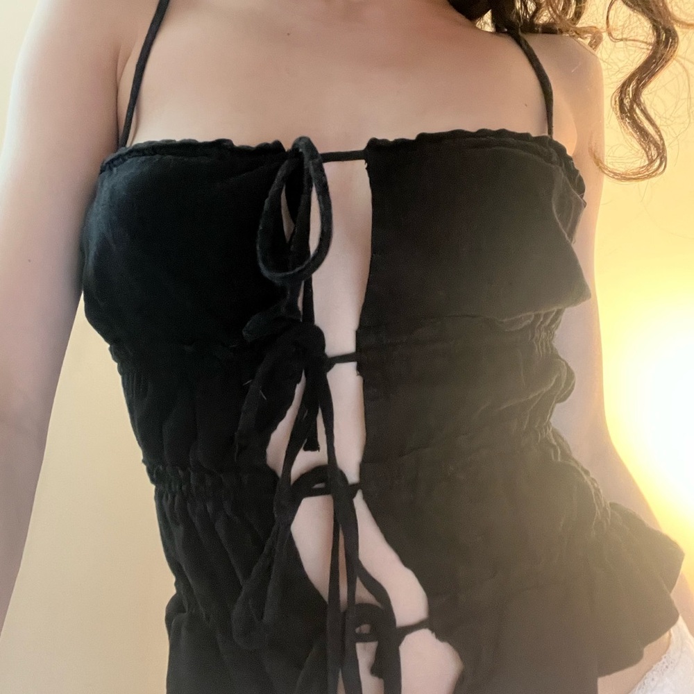 Black Strappy Tie-Front Top